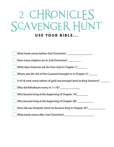 FREE 2 Chronicles Bible Scavenger Hunt - Children's Ministry Deals