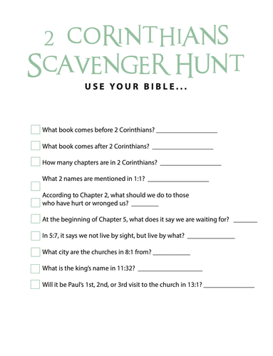 FREE 2 Corinthians Bible Scavenger Hunt - Children's Ministry Deals