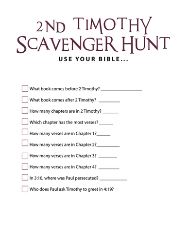 FREE 2 Timothy Bible Scavenger Hunt - Children's Ministry Deals