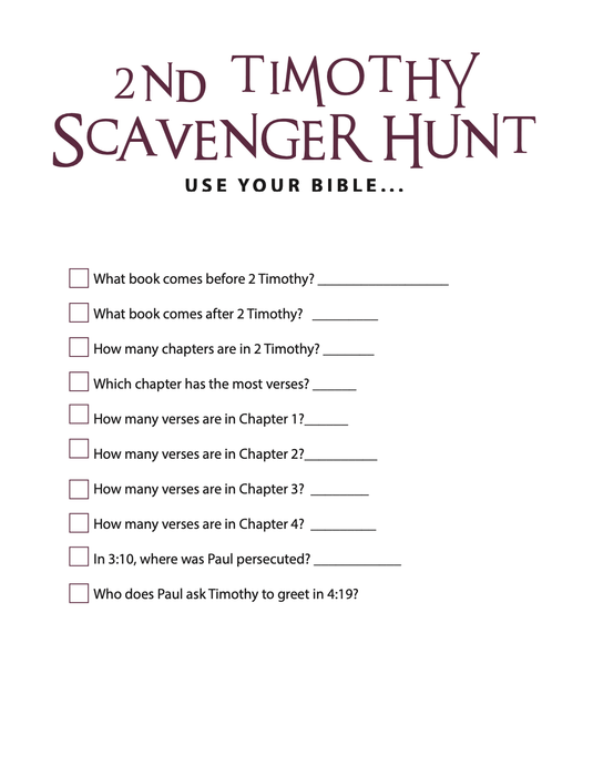 FREE 2 Timothy Bible Scavenger Hunt - Children's Ministry Deals