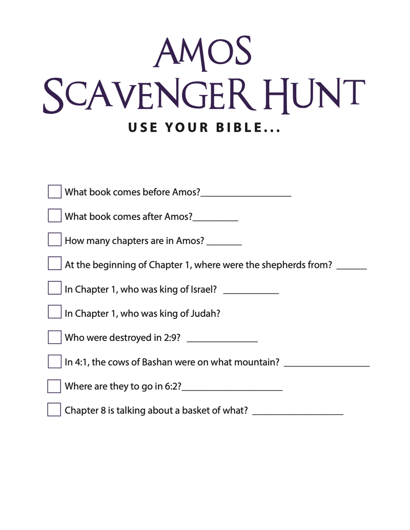 FREE Amos Bible Scavenger Hunt
