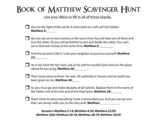 Book of Matthew Scavenger Hunt