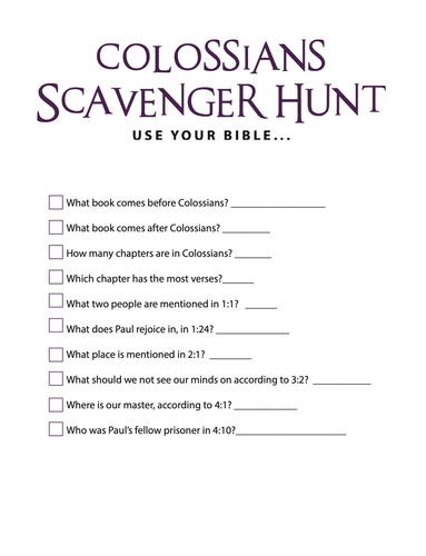 FREE Colossians Bible Scavenger Hunt - Children's Ministry Deals