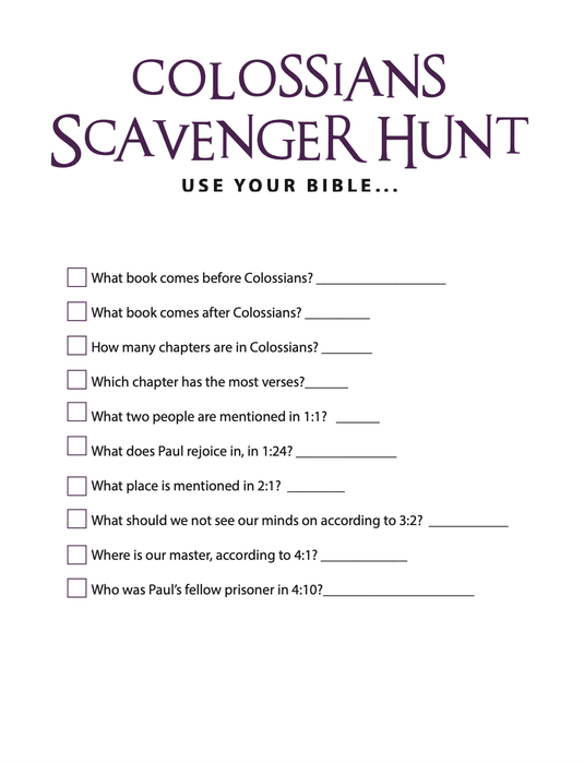 FREE Colossians Bible Scavenger Hunt - Children's Ministry Deals