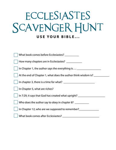 FREE Ecclesiastes Bible Scavenger Hunt - Children's Ministry Deals