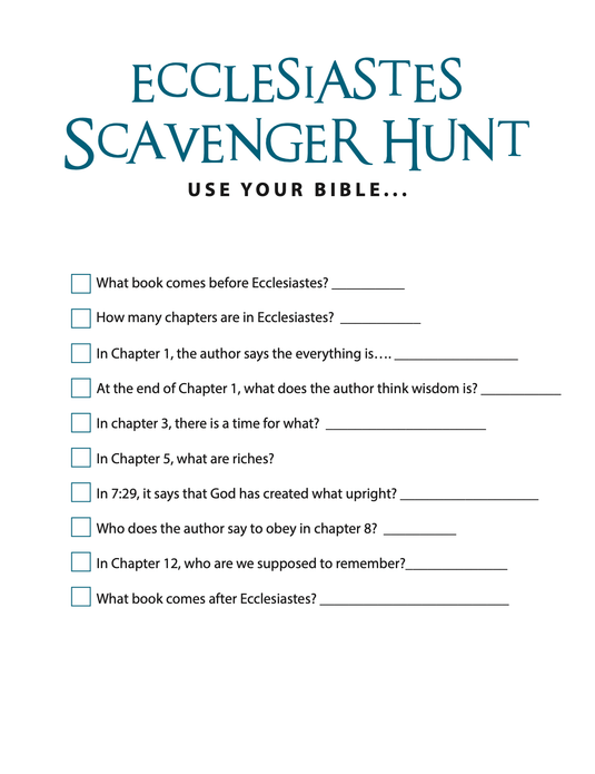FREE Ecclesiastes Bible Scavenger Hunt - Children's Ministry Deals