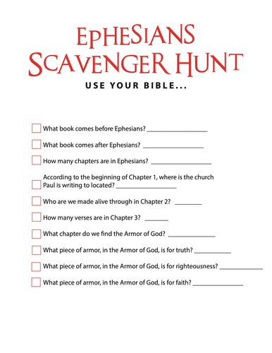 FREE Ephesians Bible Scavenger Hunt - Children's Ministry Deals
