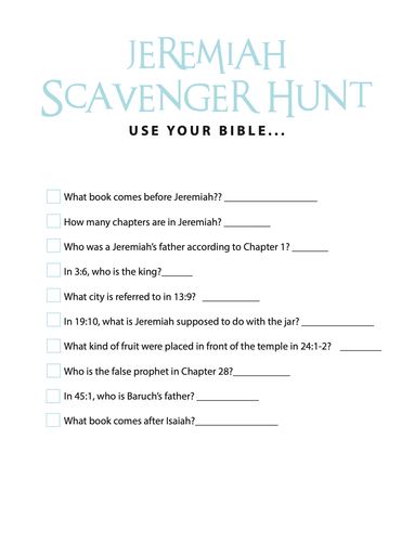 FREE Jeremiah Bible Scavenger Hunt - Children's Ministry Deals
