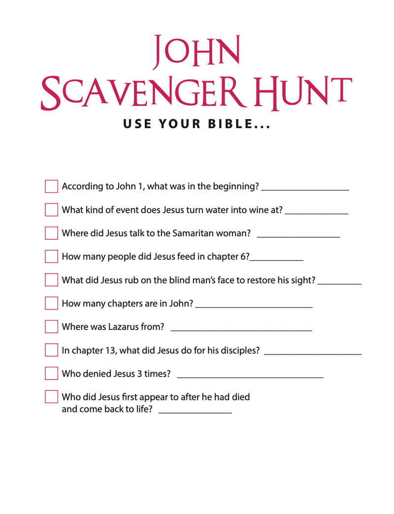 FREE John Bible Scavenger Hunt - Children's Ministry Deals