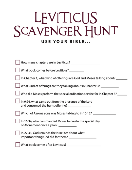 FREE Leviticus Bible Scavenger Hunt - Children's Ministry Deals