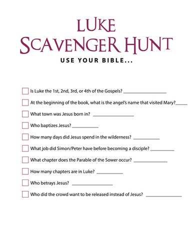 FREE Luke Bible Scavenger Hunt - Children's Ministry Deals