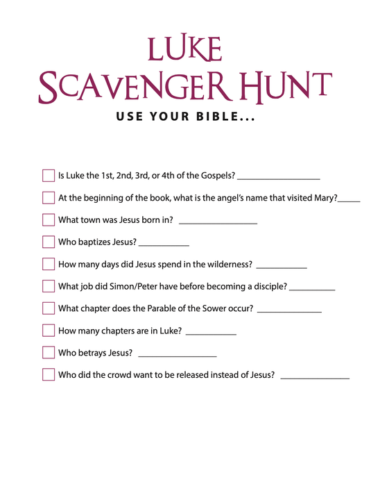 FREE Luke Bible Scavenger Hunt - Children's Ministry Deals