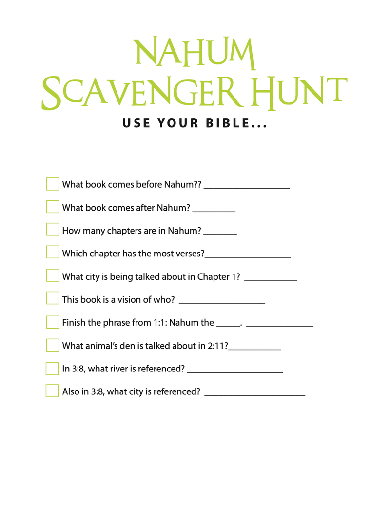 FREE Nahum Bible Scavenger Hunt - Children's Ministry Deals