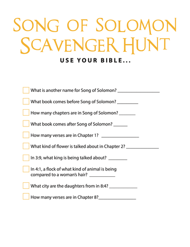 FREE Song of Solomon Bible Scavenger Hunt - Children's Ministry Deals