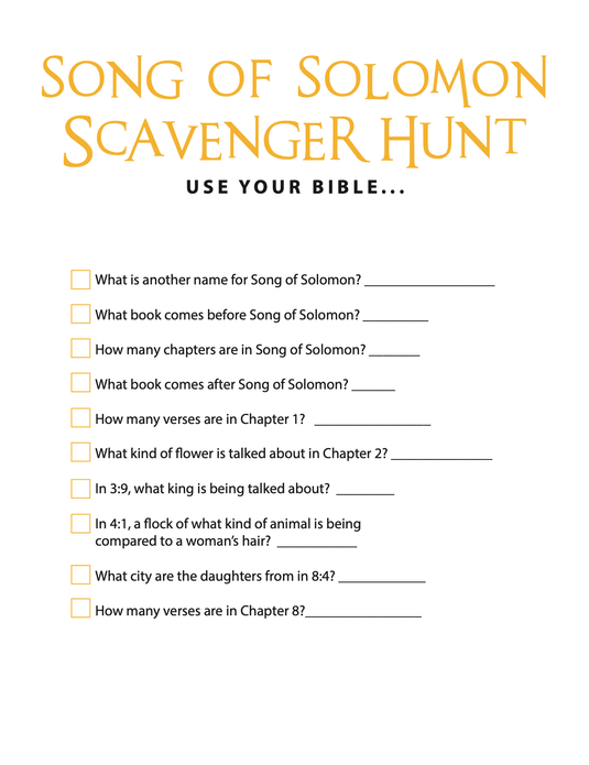 FREE Song of Solomon Bible Scavenger Hunt - Children's Ministry Deals