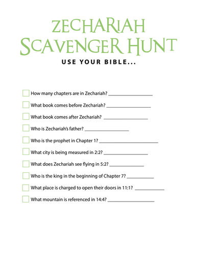 FREE Zechariah Bible Scavenger Hunt - Children's Ministry Deals