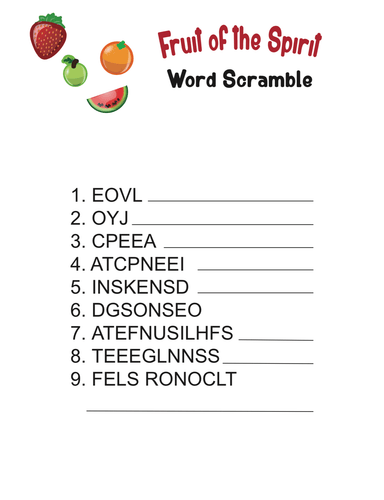 Fruit of the Spirit Word Scramble