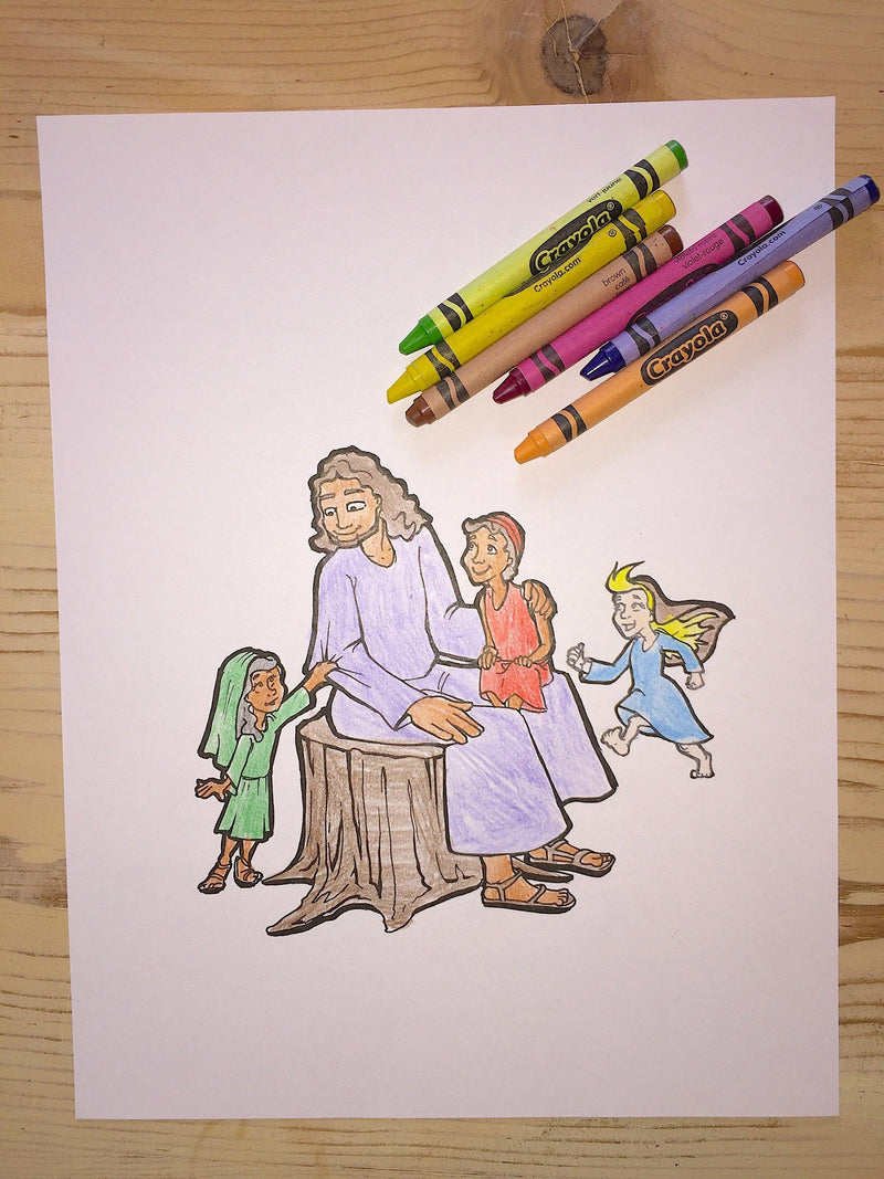 Jesus and the Children Coloring Page