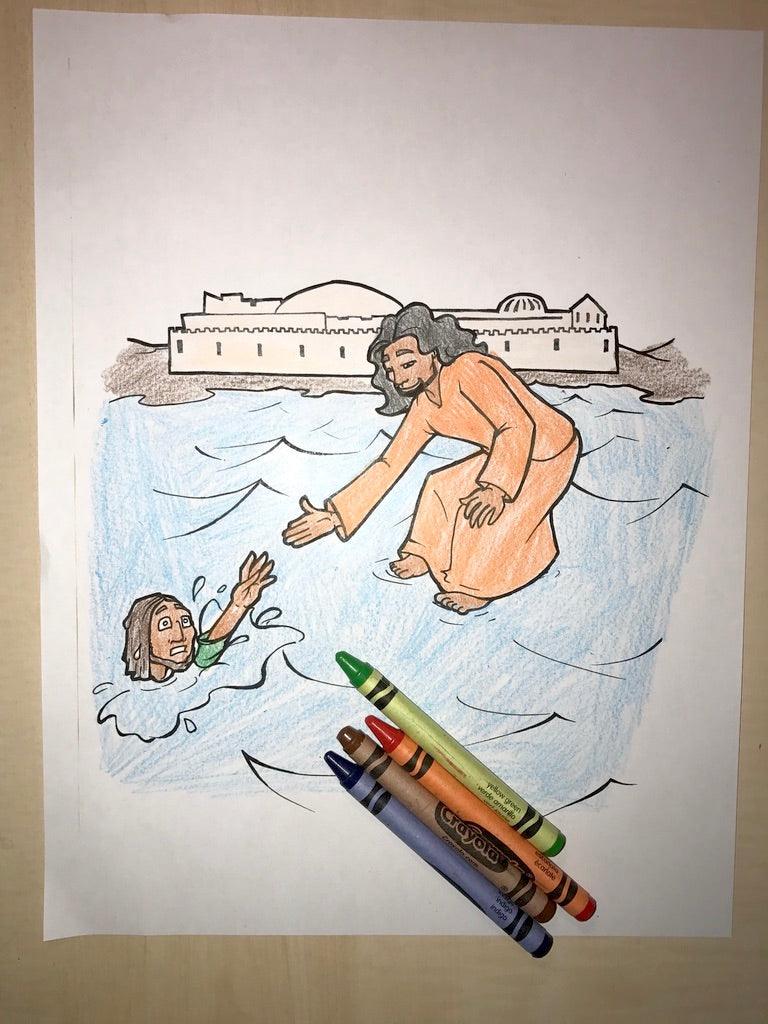 Jesus Walks on Water Coloring Page