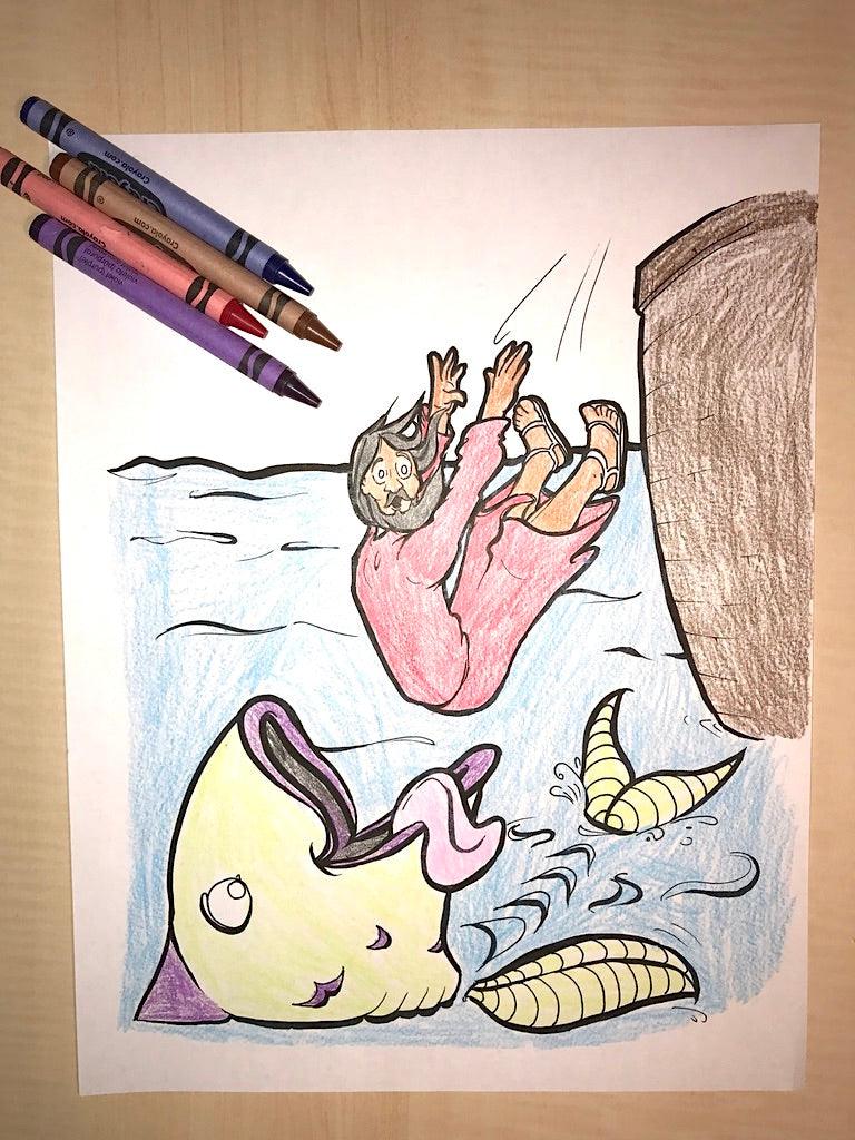 Load image into Gallery viewer, Jonah and the Whale Coloring Page
