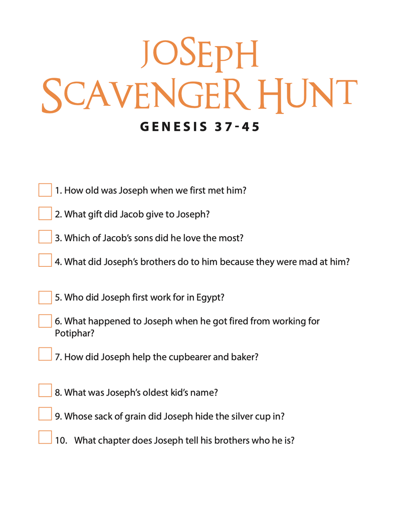 Joseph Bible Scavenger Hunt - Children's Ministry Deals