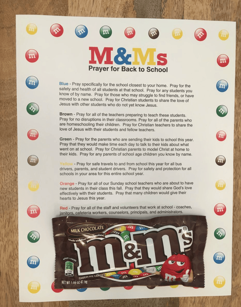 M&Ms Prayer For Back To School