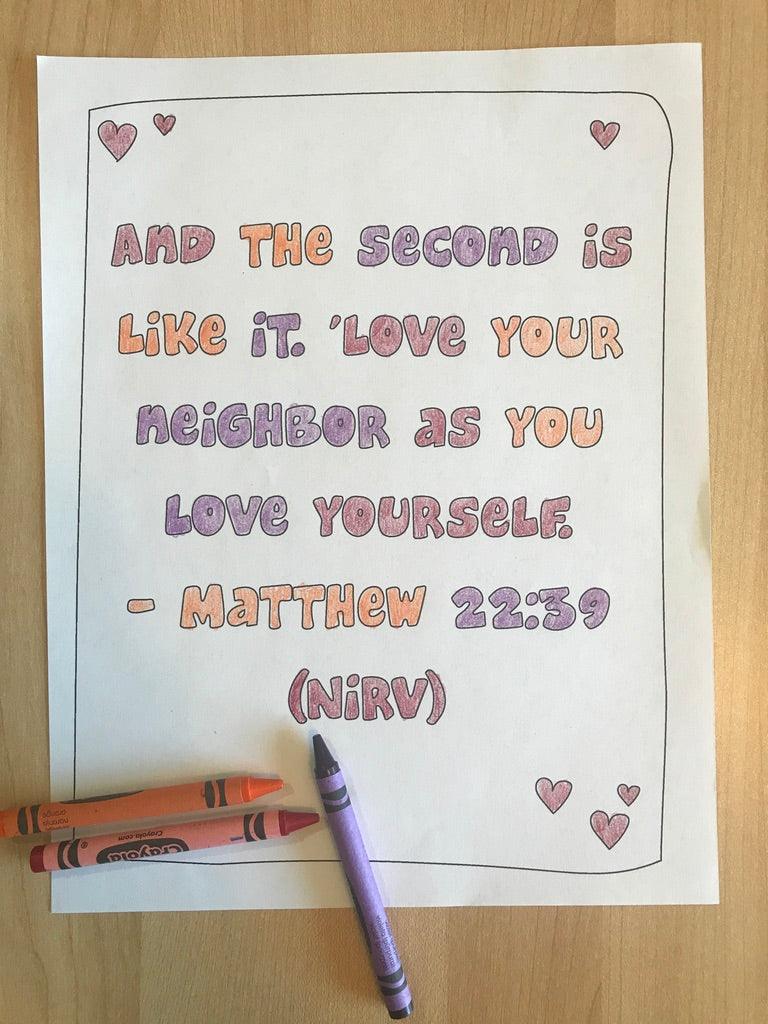 Matthew 22:39 Bible Verse Coloring Page