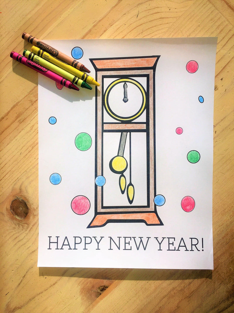 FREE New Year's Clock Coloring Page