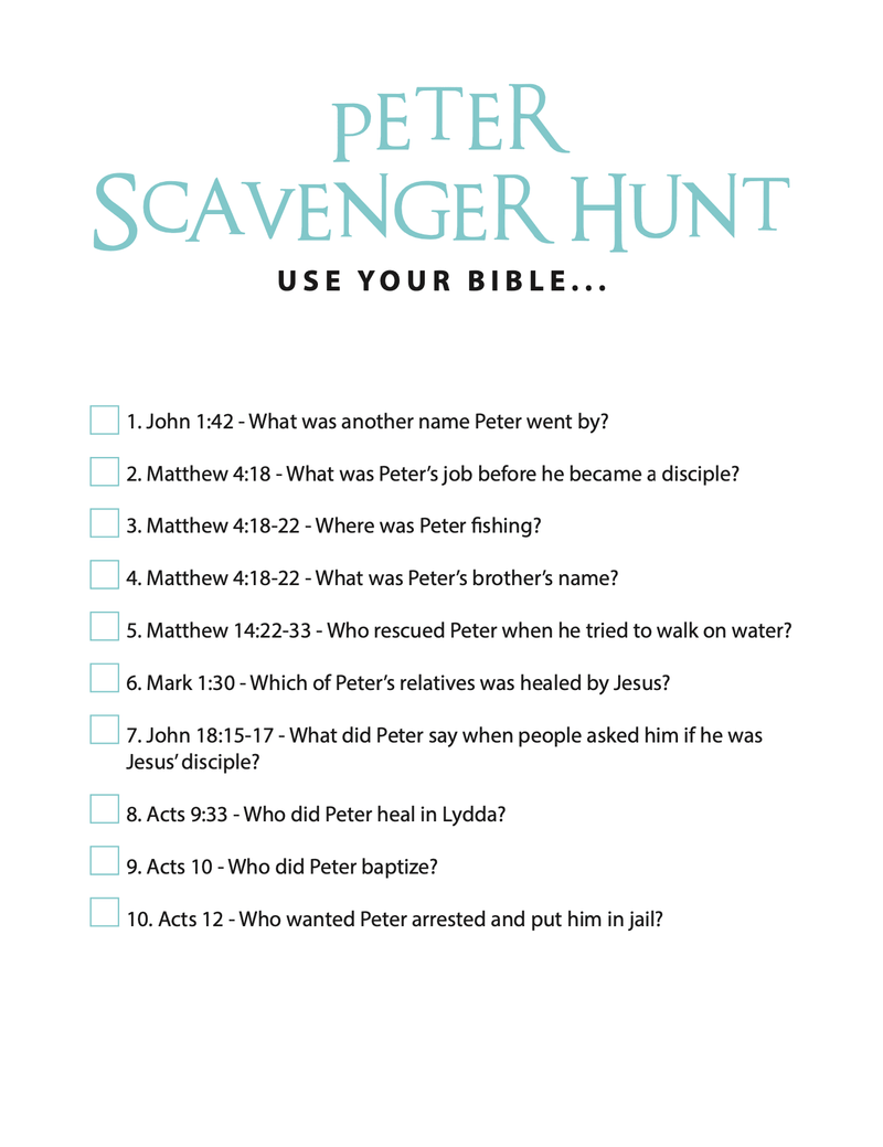 Peter Bible Scavenger Hunt - Children's Ministry Deals
