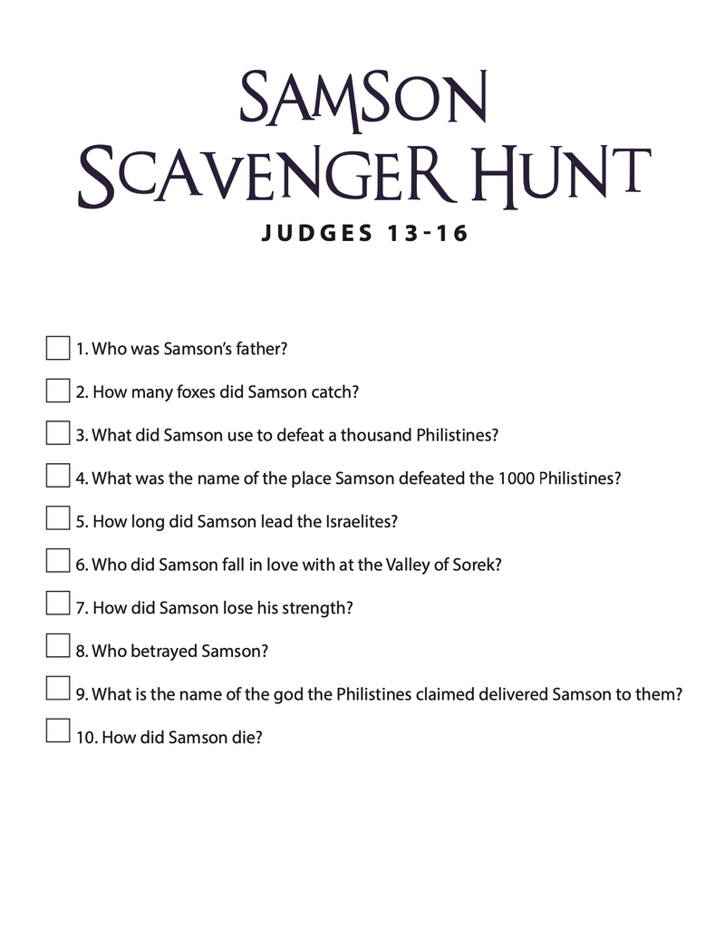 Samson Bible Scavenger Hunt - Children's Ministry Deals