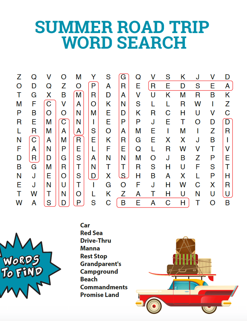 Summer Road Trip Word Search
