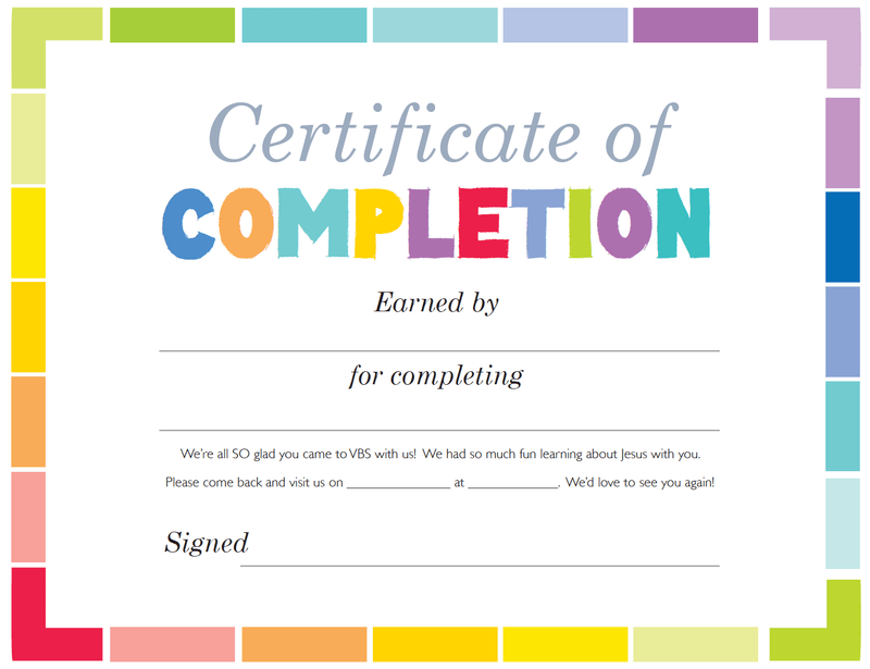 VBS Certificate of Completion