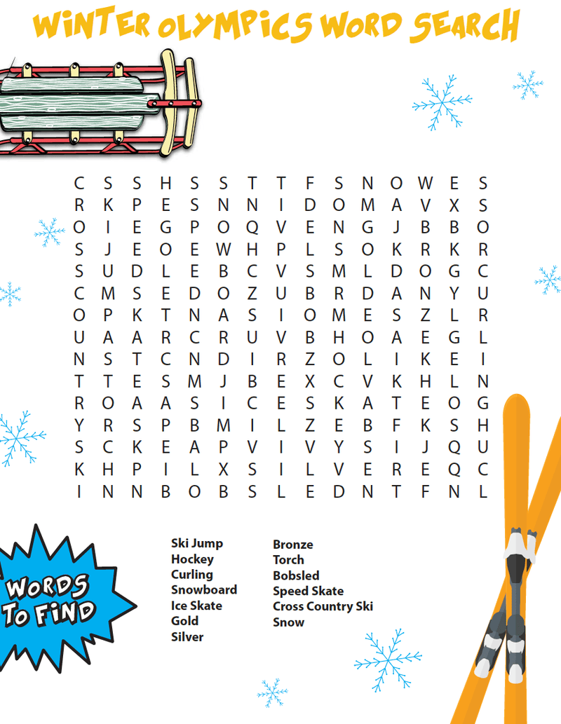 Free Winter Olympics Word Search